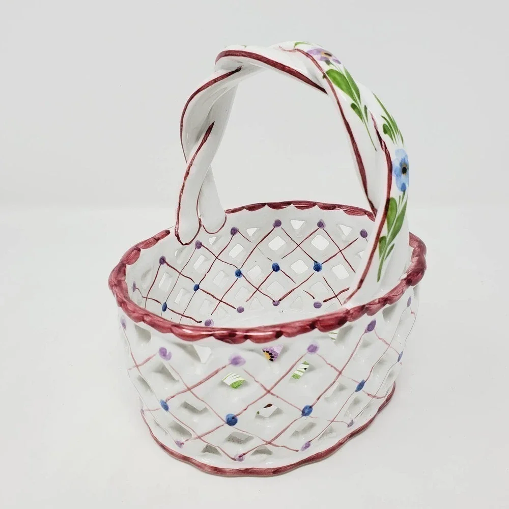 Hand Painted Ceramic Centerpiece Portugal Basket